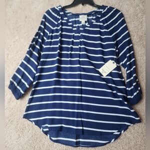 St. John's Bay Blue and White 3/4 Sleeve Sailor Collar Blouse